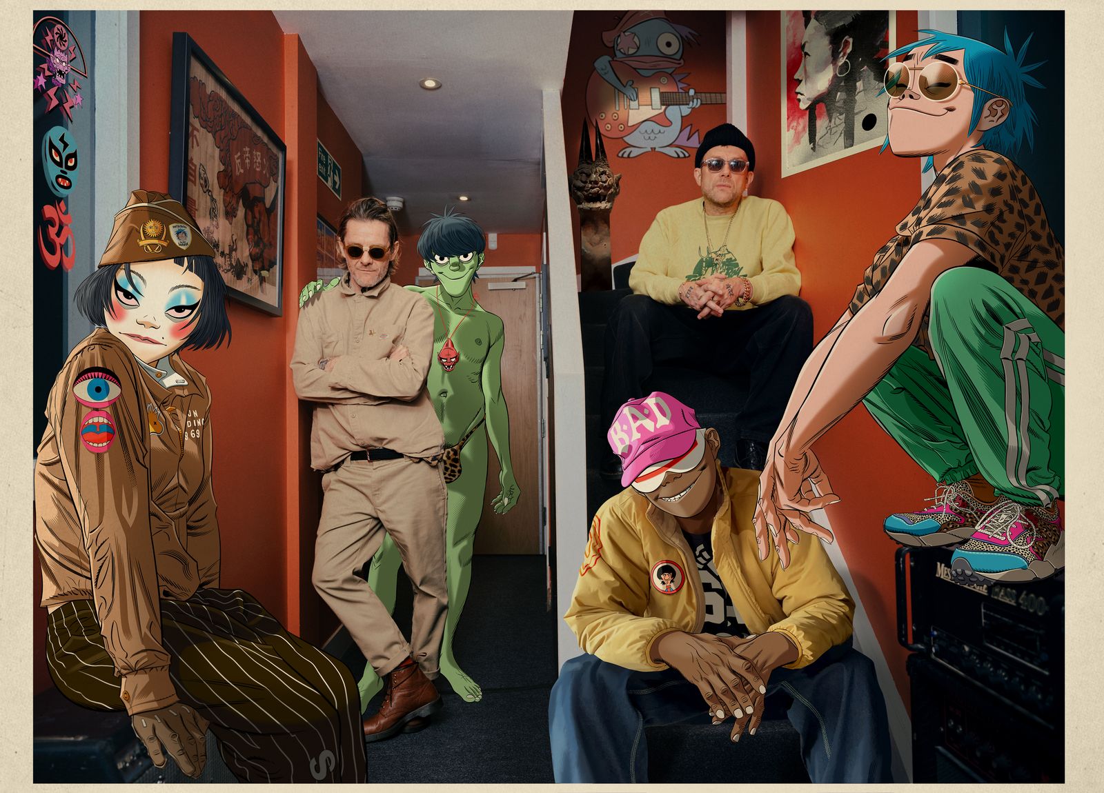 Image may contain Jamie Hewlett Damon Albarn Adult Person Wedding Officer Police Officer Face Head and Clothing